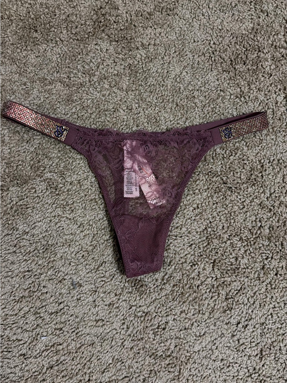 Victoria's Secret Plum Lace Thong with Sparkle Straps